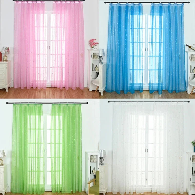 Hot Stamping Silver Stars Tulle Sheer Curtains