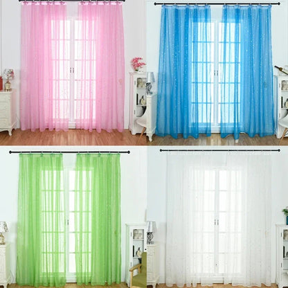 Hot Stamping Silver Stars Tulle Sheer Curtains