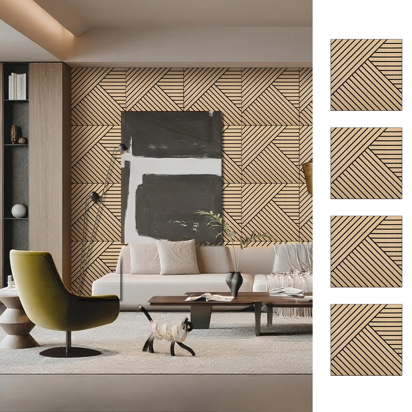 4 Packs Acoustic 3D Wood Slat Wall Panels