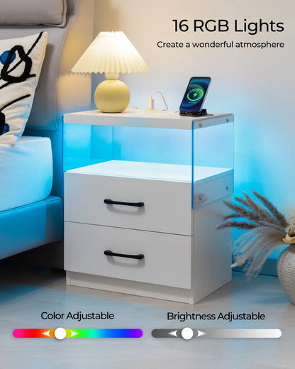 2 Drawer Bedside Table with LED Lights