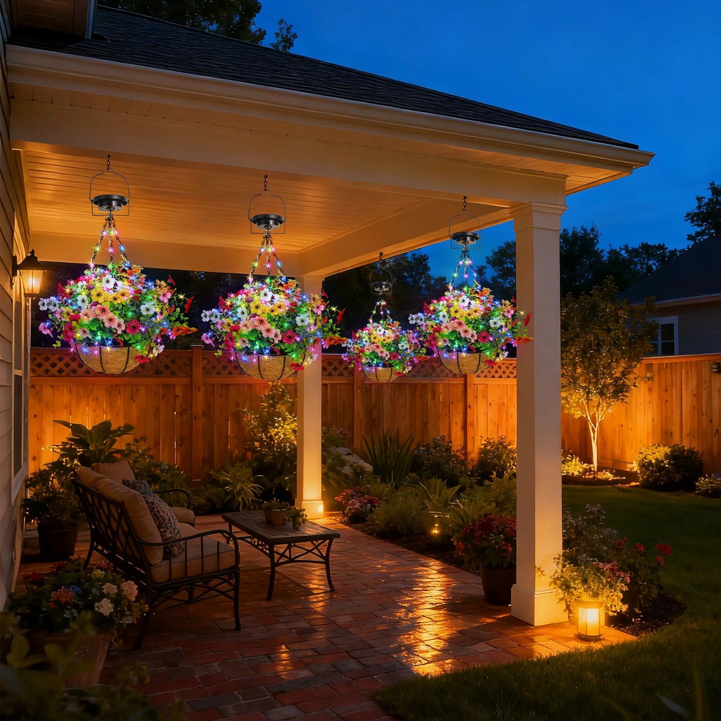 Solar-Powered Hanging Flower Basket Lights