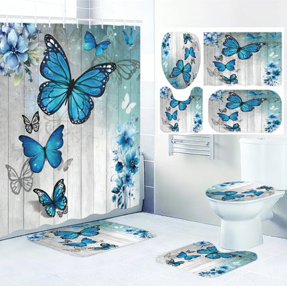 Blue Butterfly Bathroom Four-piece Set