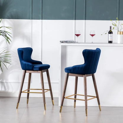 Blue Fabric Wingback Bar Stools Set of 2