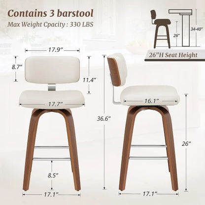 Set of 3 Upholstered Barstools