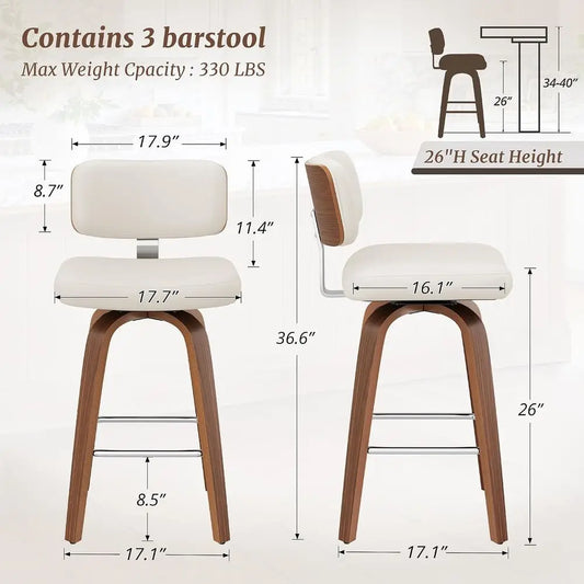 Set of 3 Upholstered Barstools