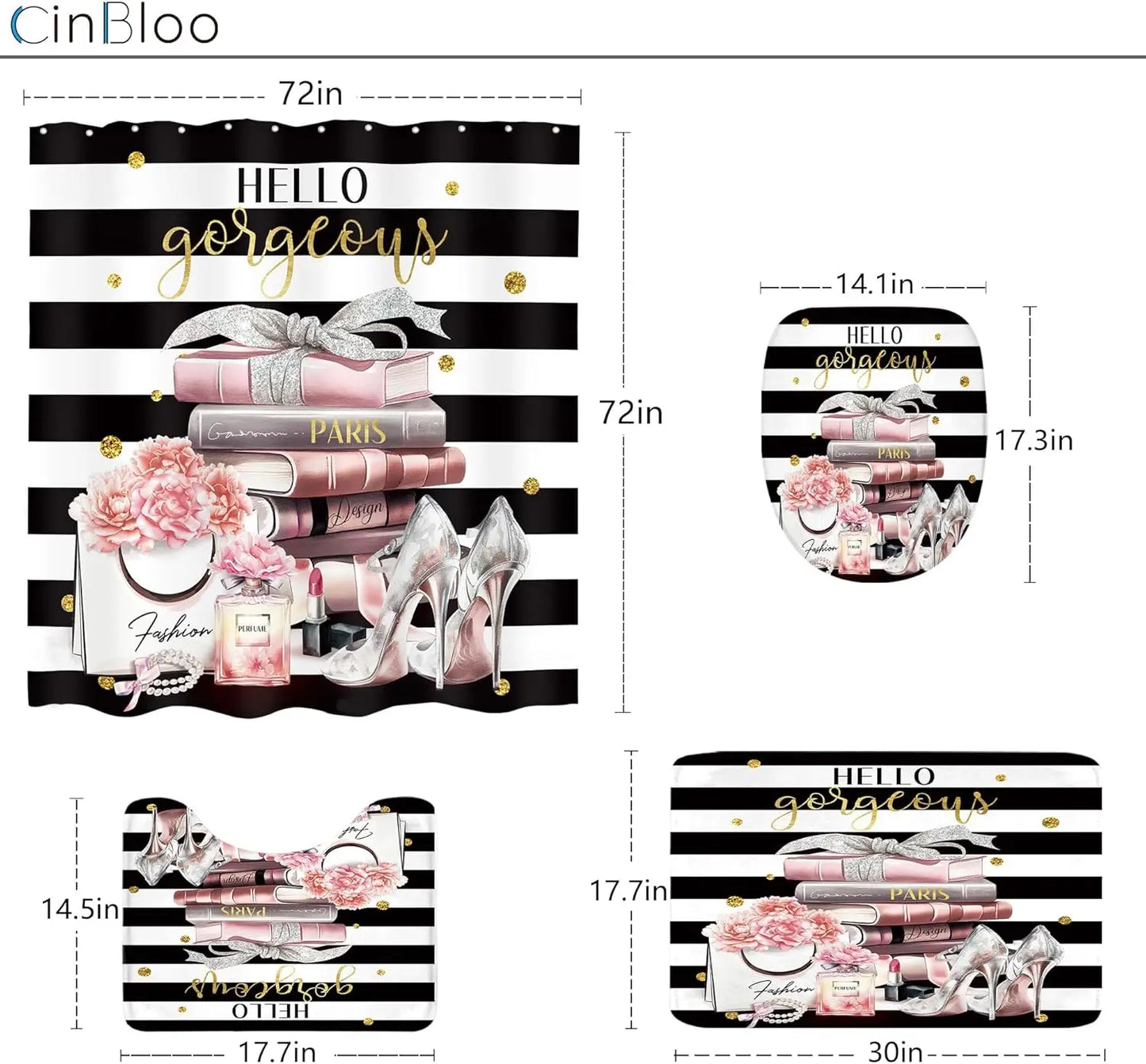 4Pc Pink & Black Girls Bathroom Set