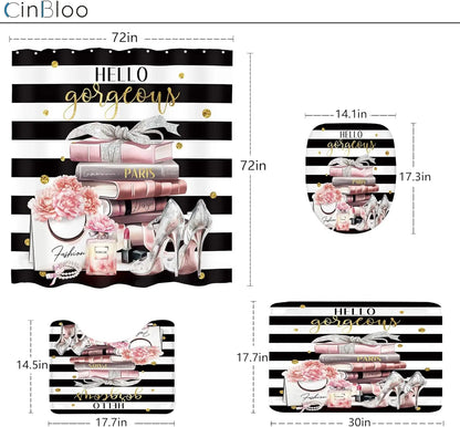4Pc Pink & Black Girls Bathroom Set