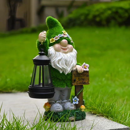 Flocking Gnome Statues with Solar Lantern