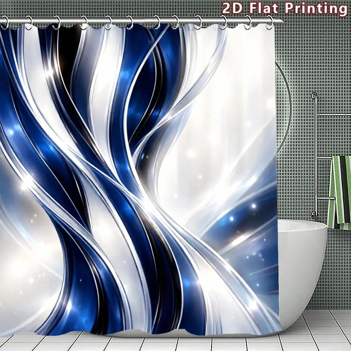 Abstract Waves Shower Curtain Set