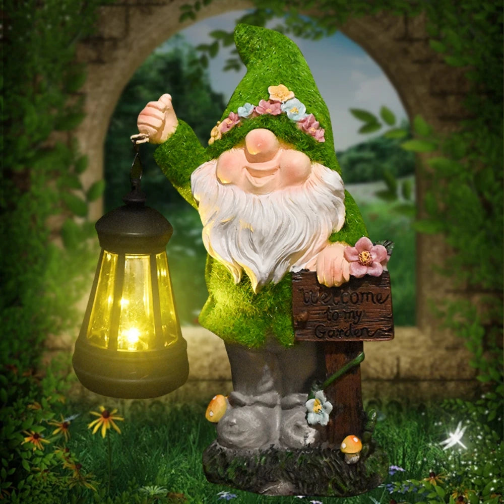Flocking Gnome Statues with Solar Lantern