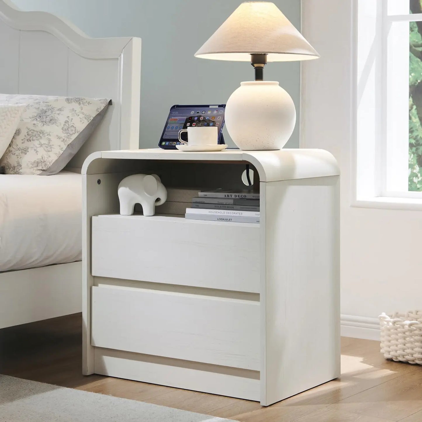 Tall Modern Nightstand with Charging Station
