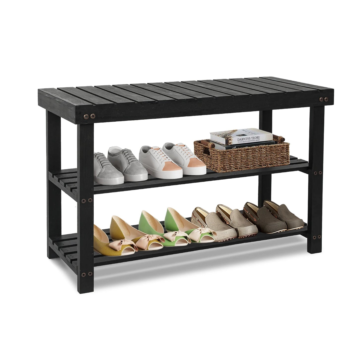 3-Tier Wood Shoe Organizer,Bench