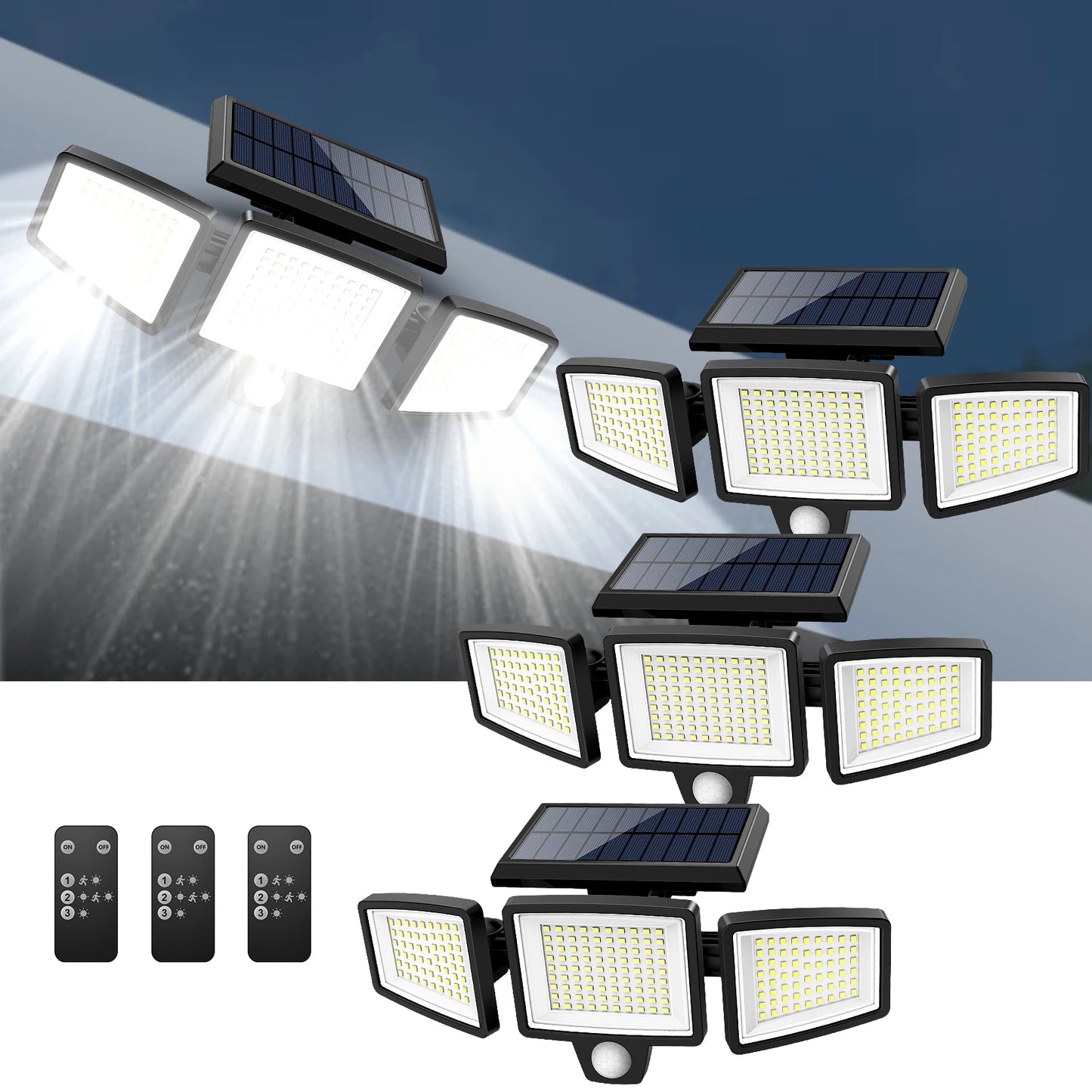 Outdoor Waterproof Solar Light with Motion Sensor 3-Head 200+ LEDs
