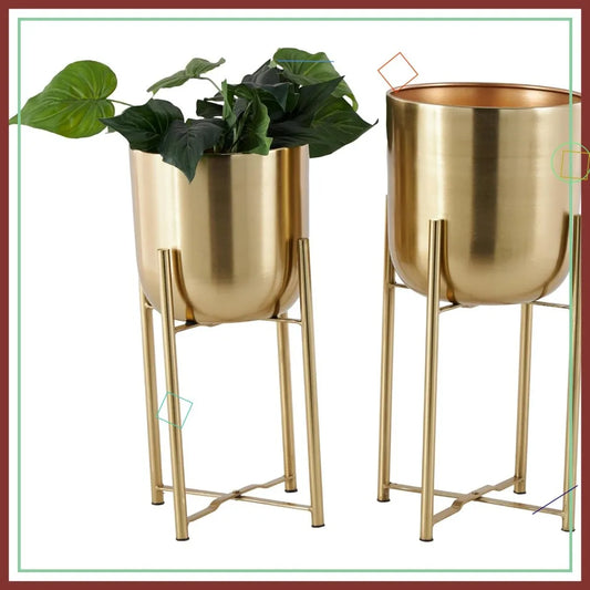 Large Gold Metal Indoor Outdoor Planter Set
