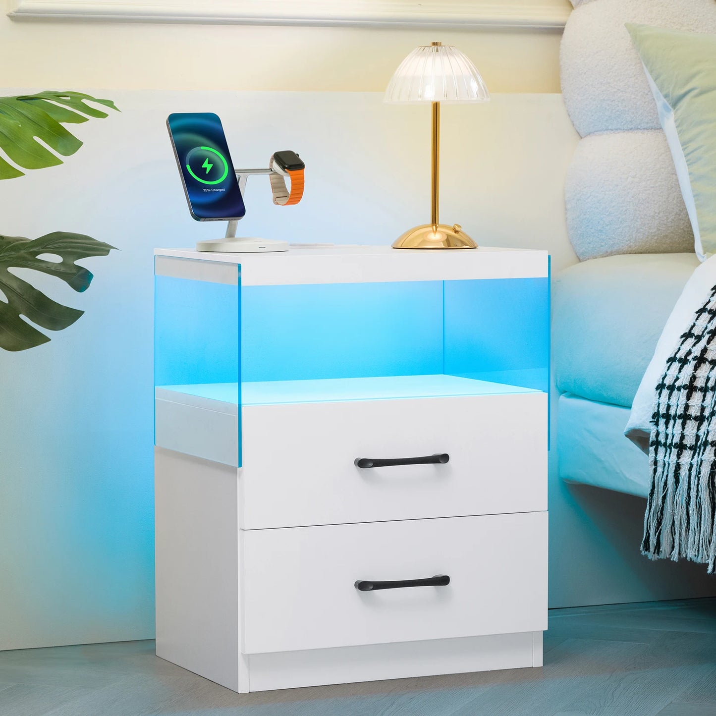 2 Drawer Bedside Table with LED Lights