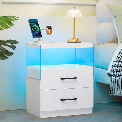 2 Drawer Bedside Table with LED Lights