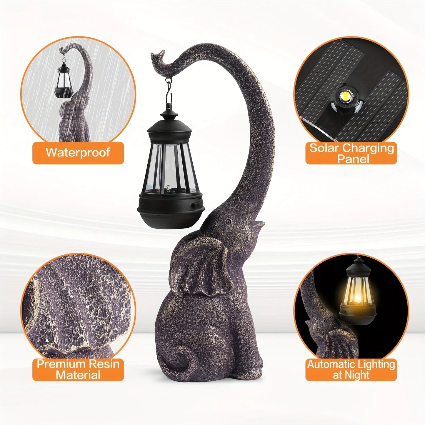 2pcs Solar Plastic Elephant Statue with LED Lights