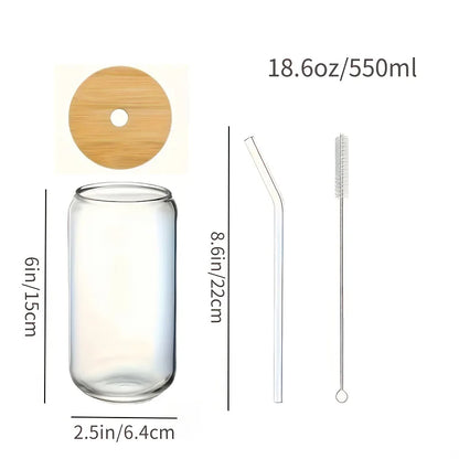 6pcs Drinking Glasses with Bamboo Lids and Glass Straw