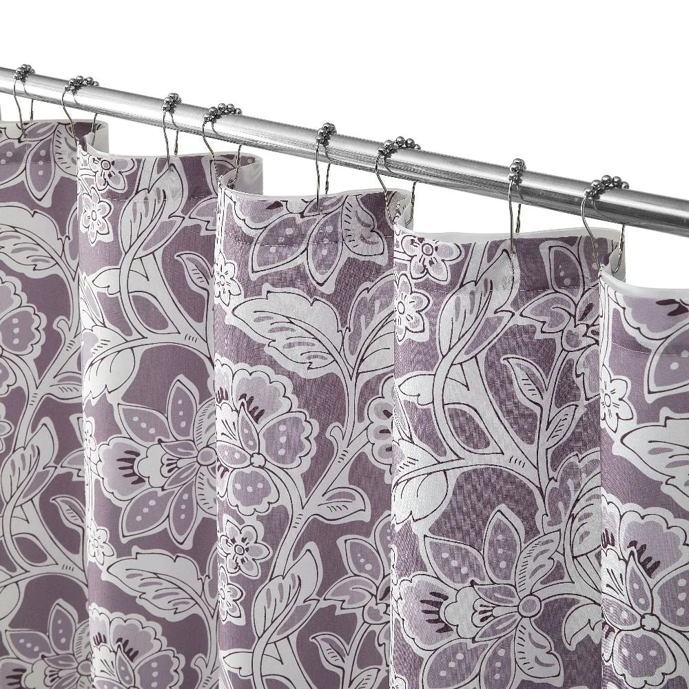Purple Floral Shower Curtain Set