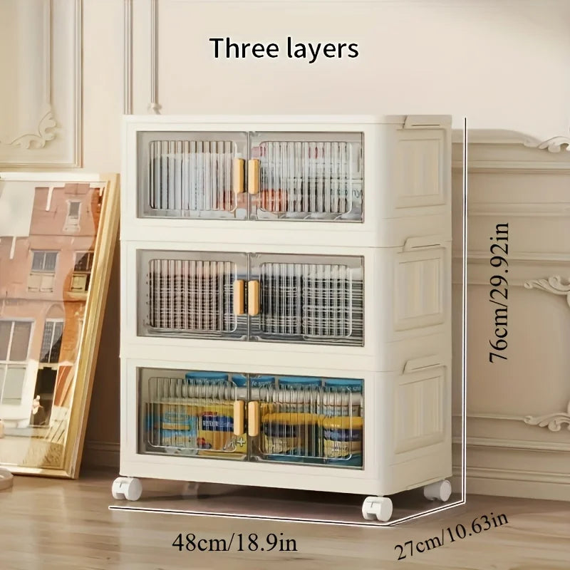 Stackable Storage Cabinet with Doors and Wheels