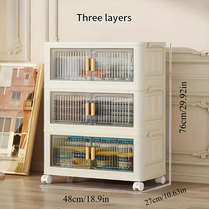 Stackable Storage Cabinet with Doors and Wheels