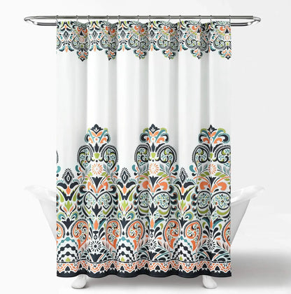 Navy Tangerine Clara Shower Curtain