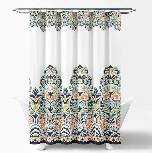 Navy Tangerine Clara Shower Curtain