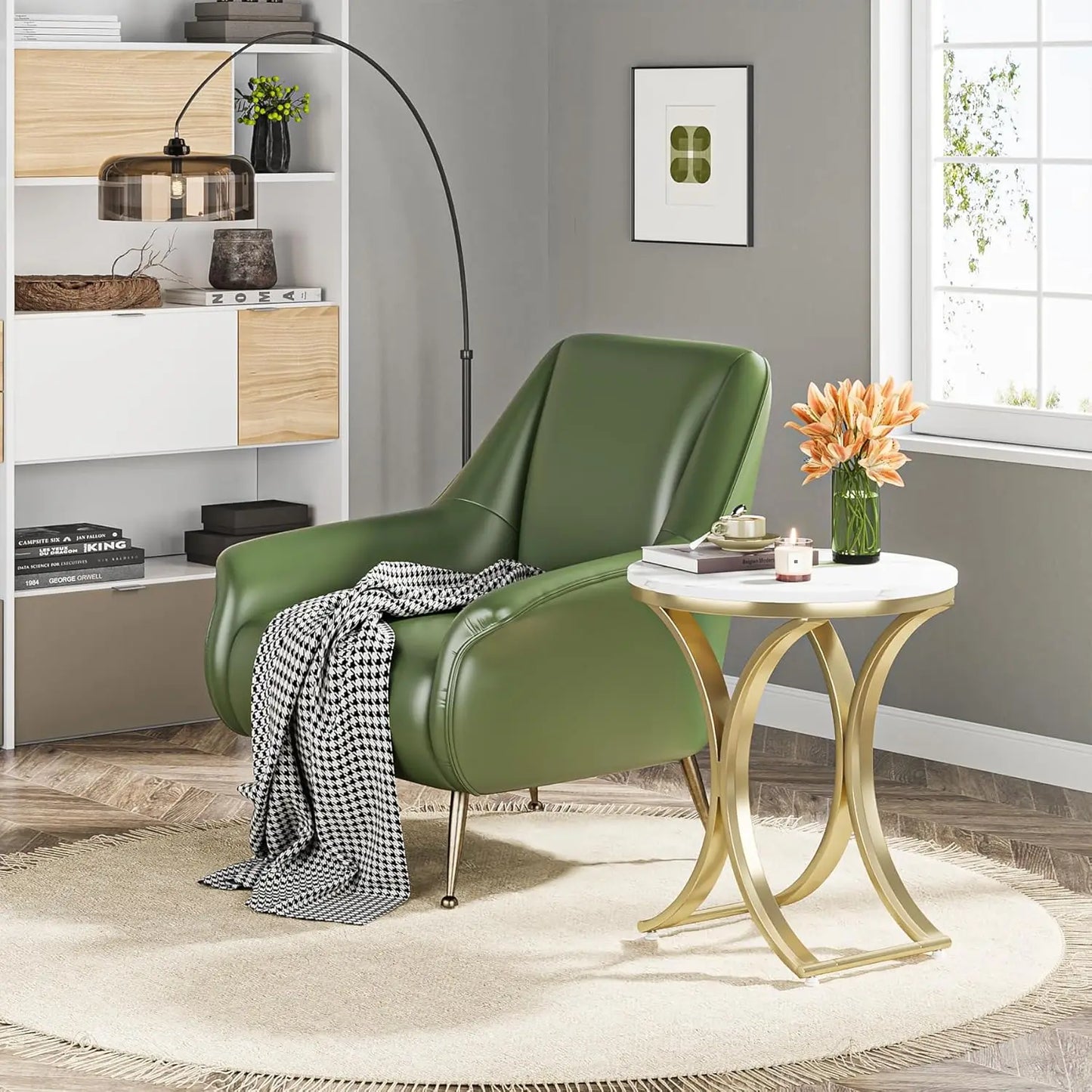 Modern Faux Marble White and Gold End Table