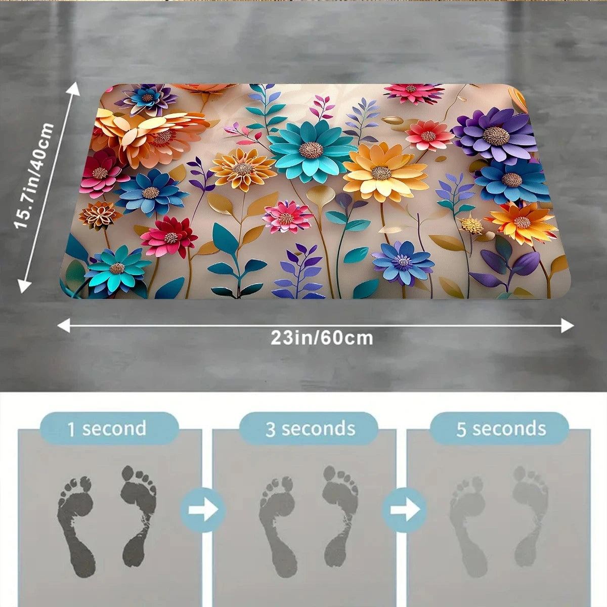 Multi-color floral print design bathroom mat