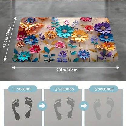 Multi-color floral print design bathroom mat