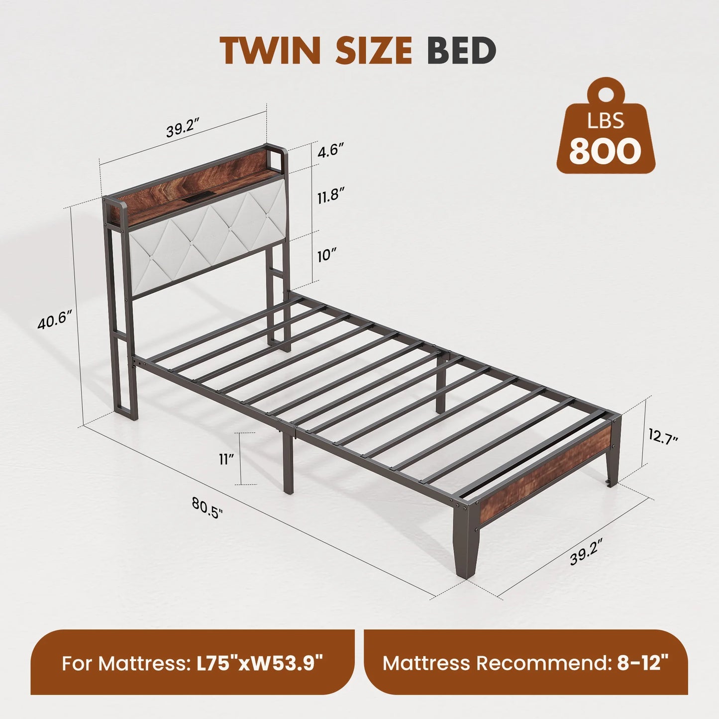 Heavy Duty Metal Bed Frame with Headboard
