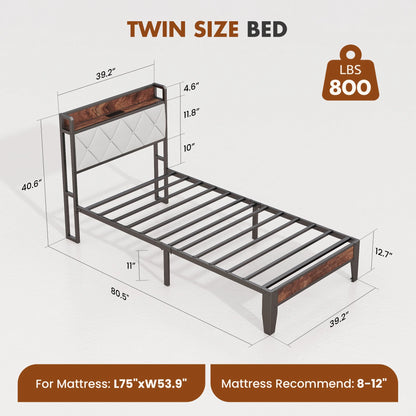 Heavy Duty Metal Bed Frame with Headboard