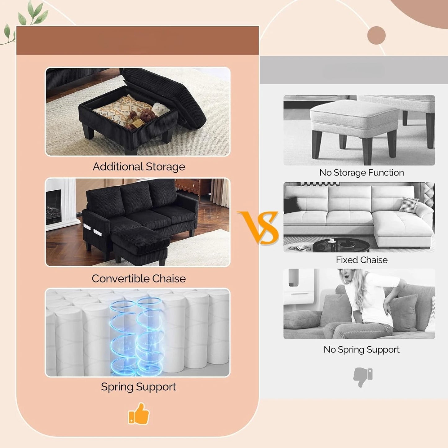 L Shaped Couch with Movable Storage