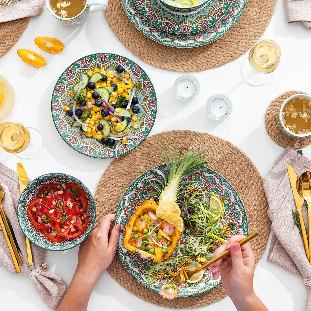 16 Pc Bohemian Mandala Patterned Ceramic Tableware Set
