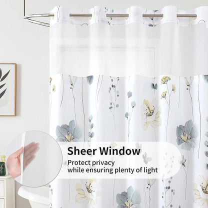 Grey Watercolor Floral Shower Curtain with Snap Liner