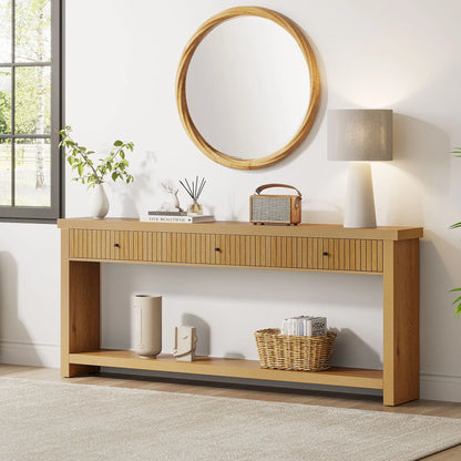Oak Console Table with 3 Drawers
