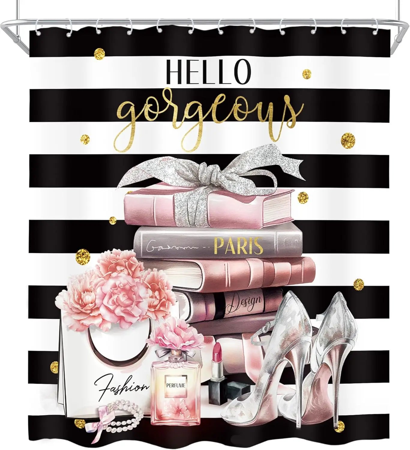 4Pc Pink & Black Girls Bathroom Set