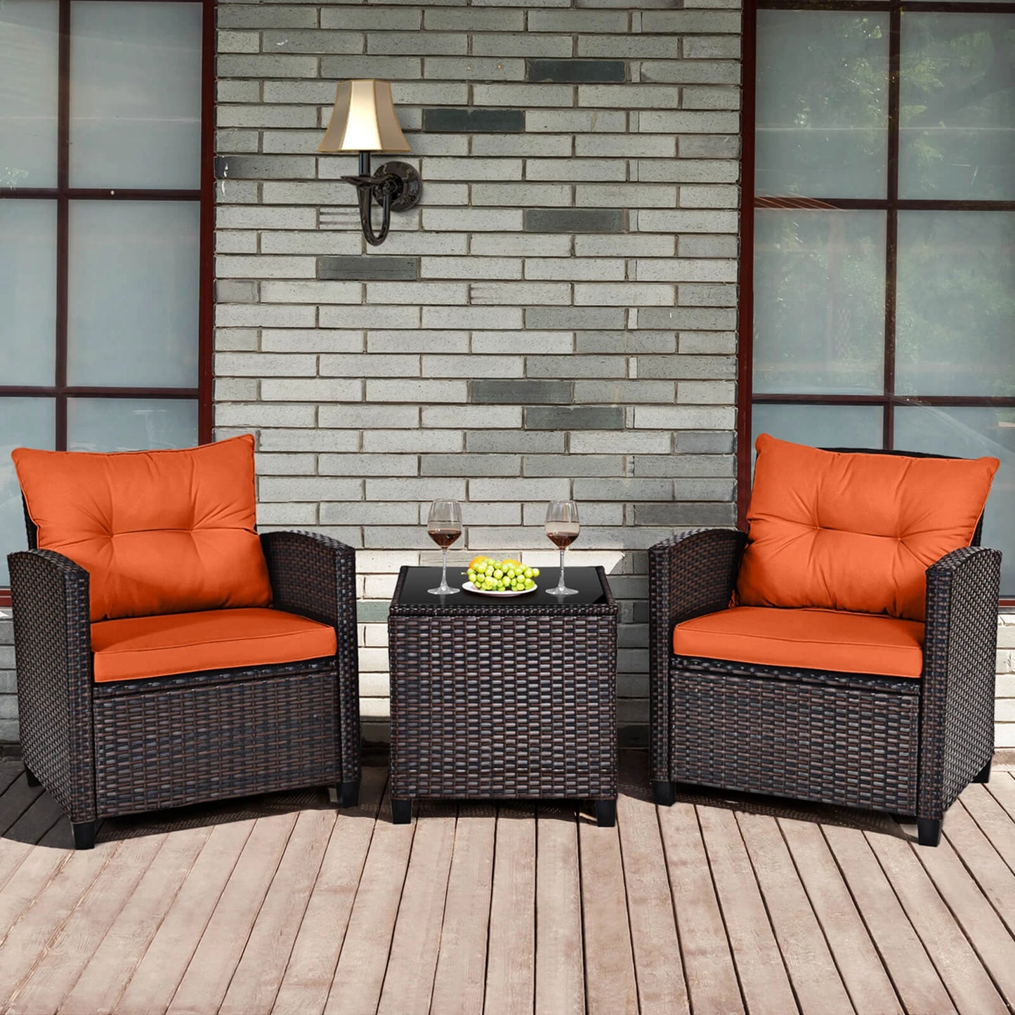 3 PC Patio Rattan Furniture Set