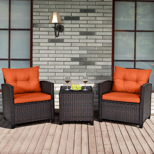 3 PC Patio Rattan Furniture Set