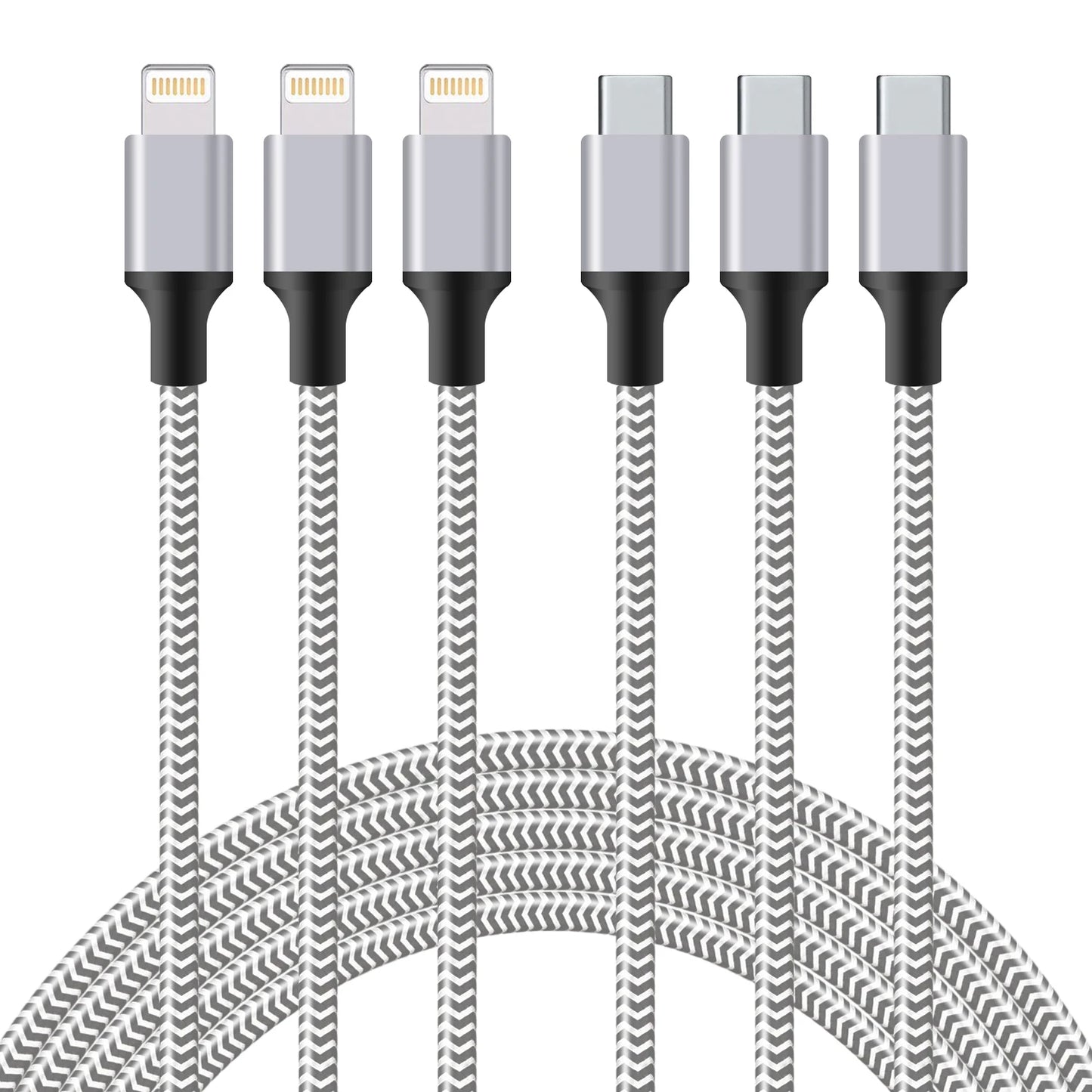 3pcs Nylon Braided Fast Charging Cables Phone Charger