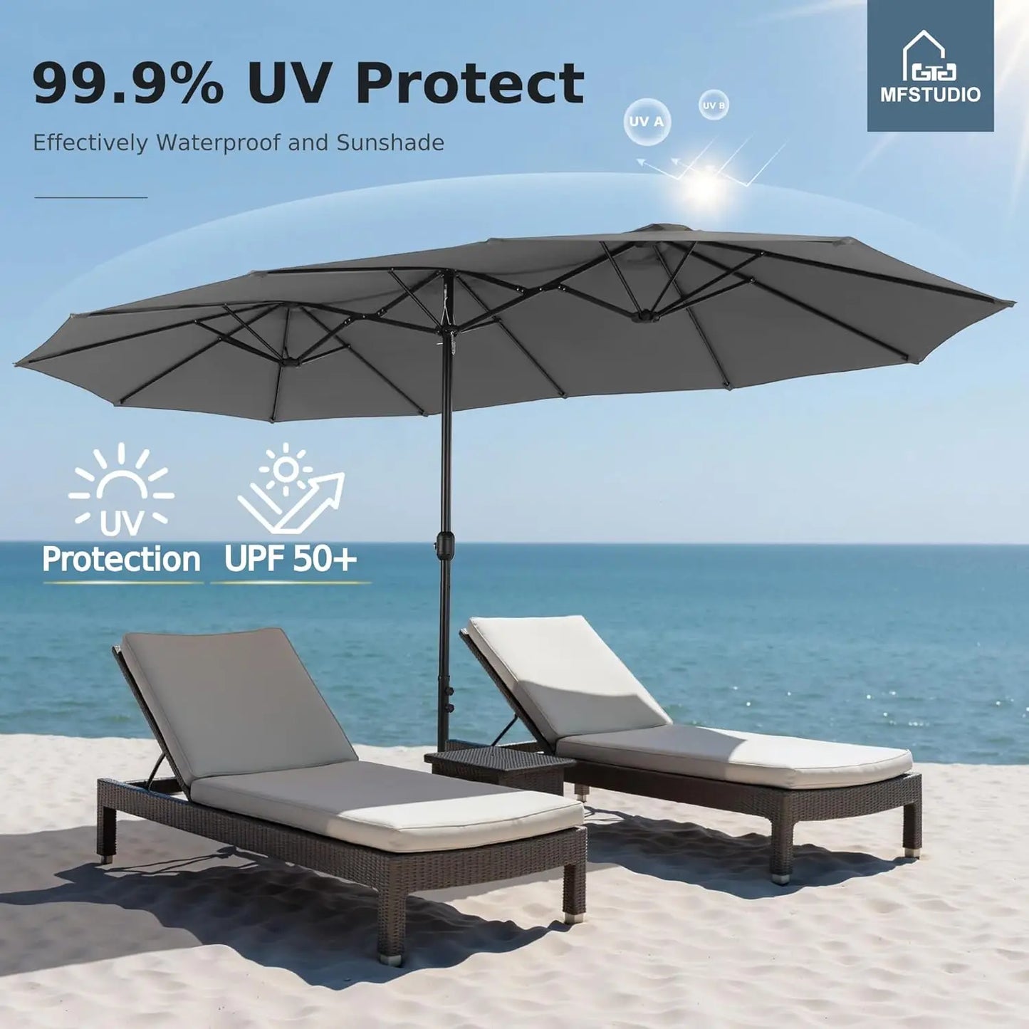 15ft Double Sided Patio Umbrella with Base