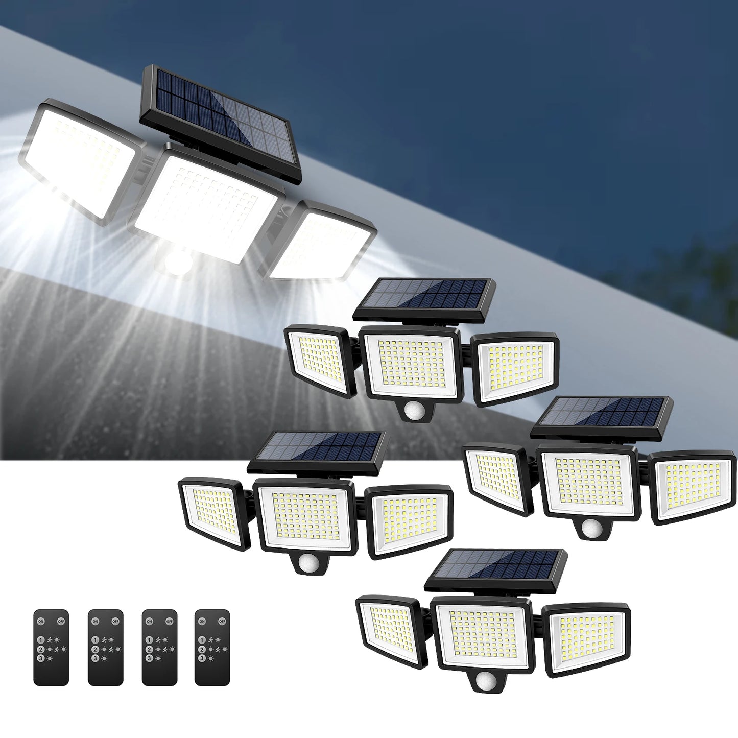 Outdoor Waterproof Solar Light with Motion Sensor 3-Head 200+ LEDs