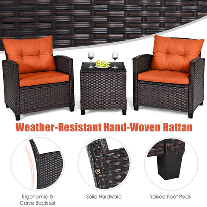 3 PC Patio Rattan Furniture Set
