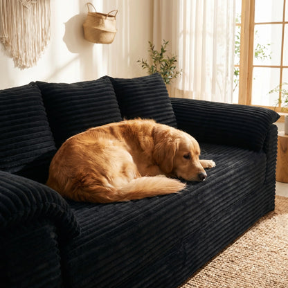 Oversized Black Striped Corduroy Sofa