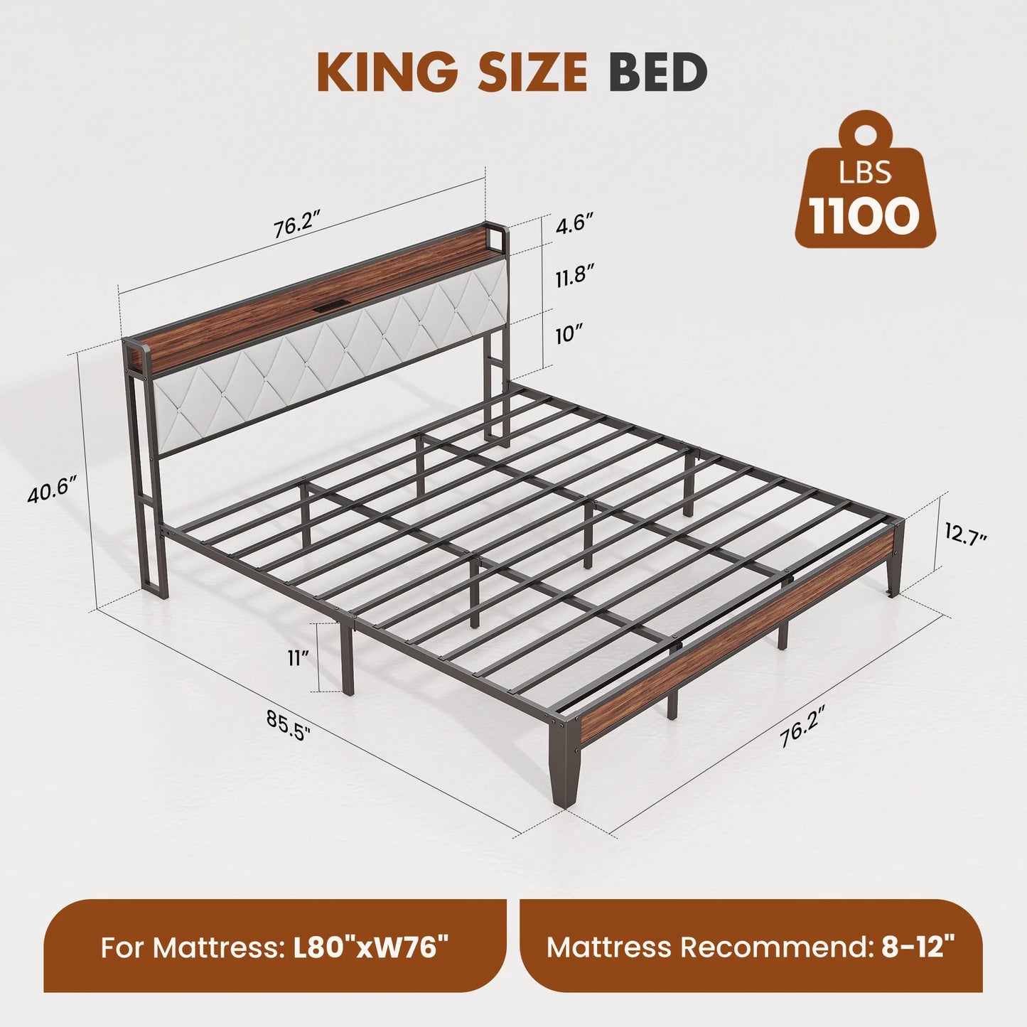 Heavy Duty Metal Bed Frame with Headboard
