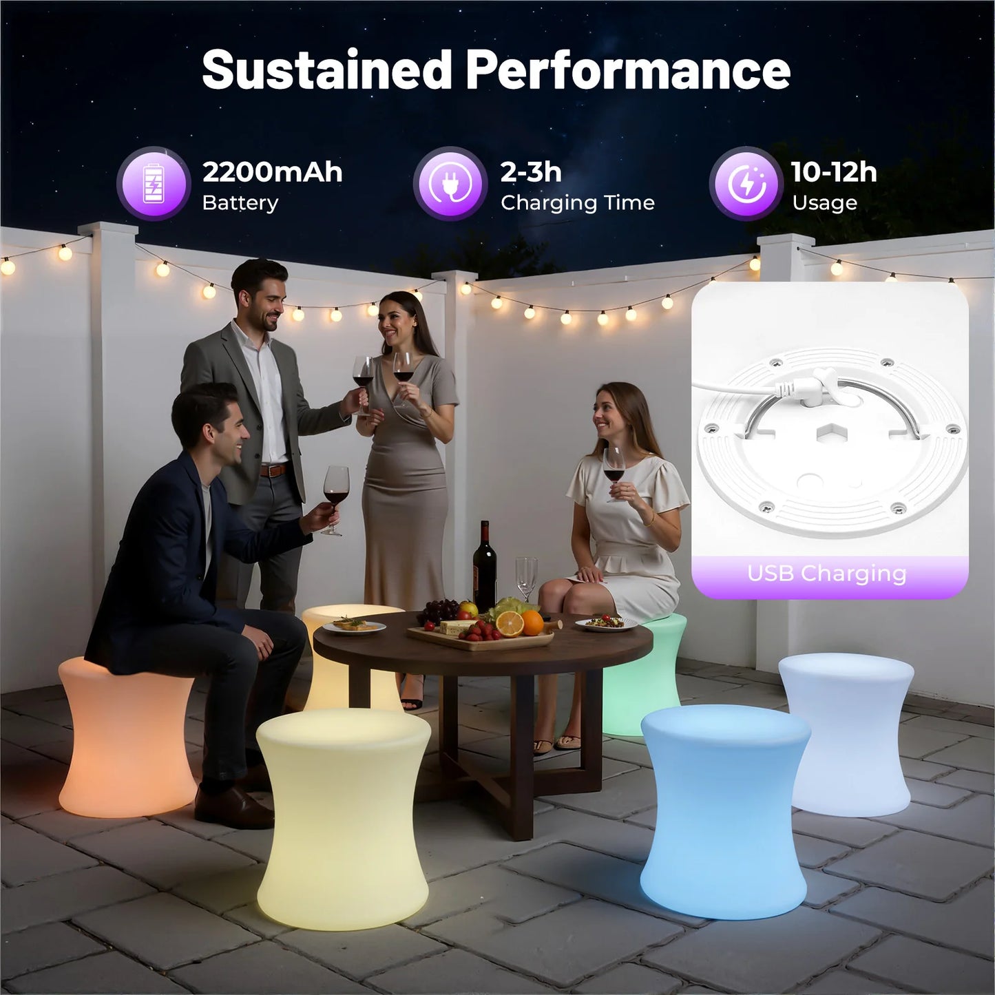 16" LED Color Light Up Bar Stool