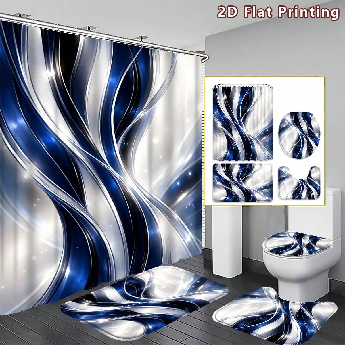 Abstract Waves Shower Curtain Set