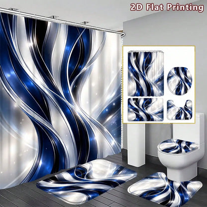 Abstract Waves Shower Curtain Set