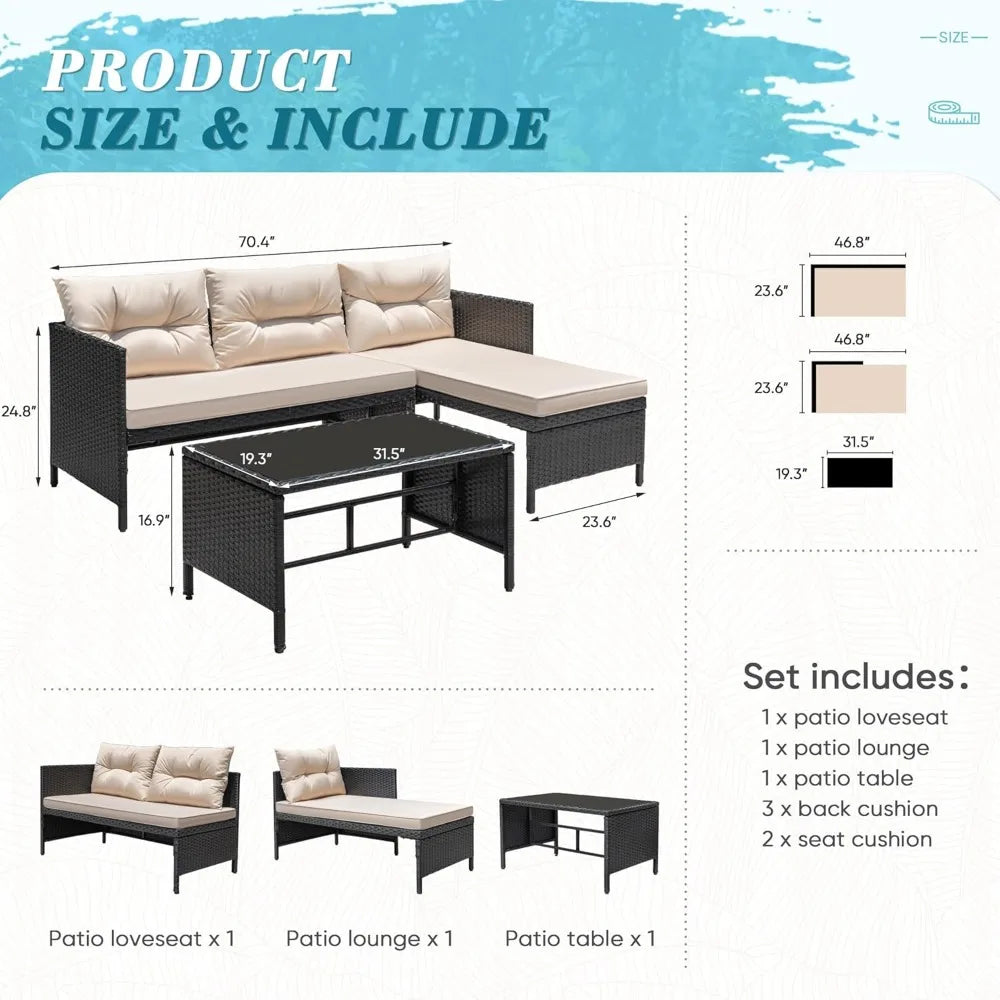 3 Piece Patio Furniture Set