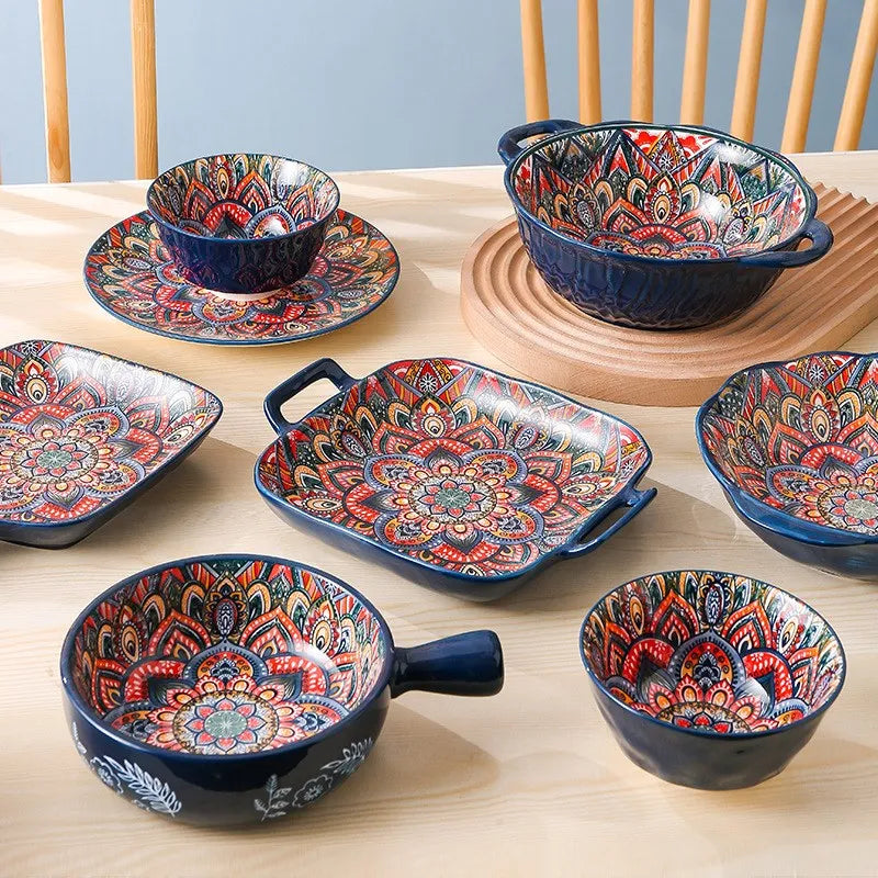 New Bohemian Style Ceramic Household Dishes Set